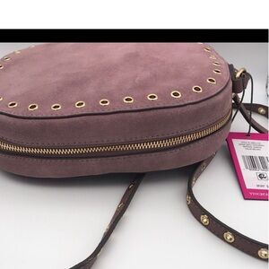 Vince Camuto Areli Crossbody Grommets Camera Bag Leather n Suede   Gold Metal